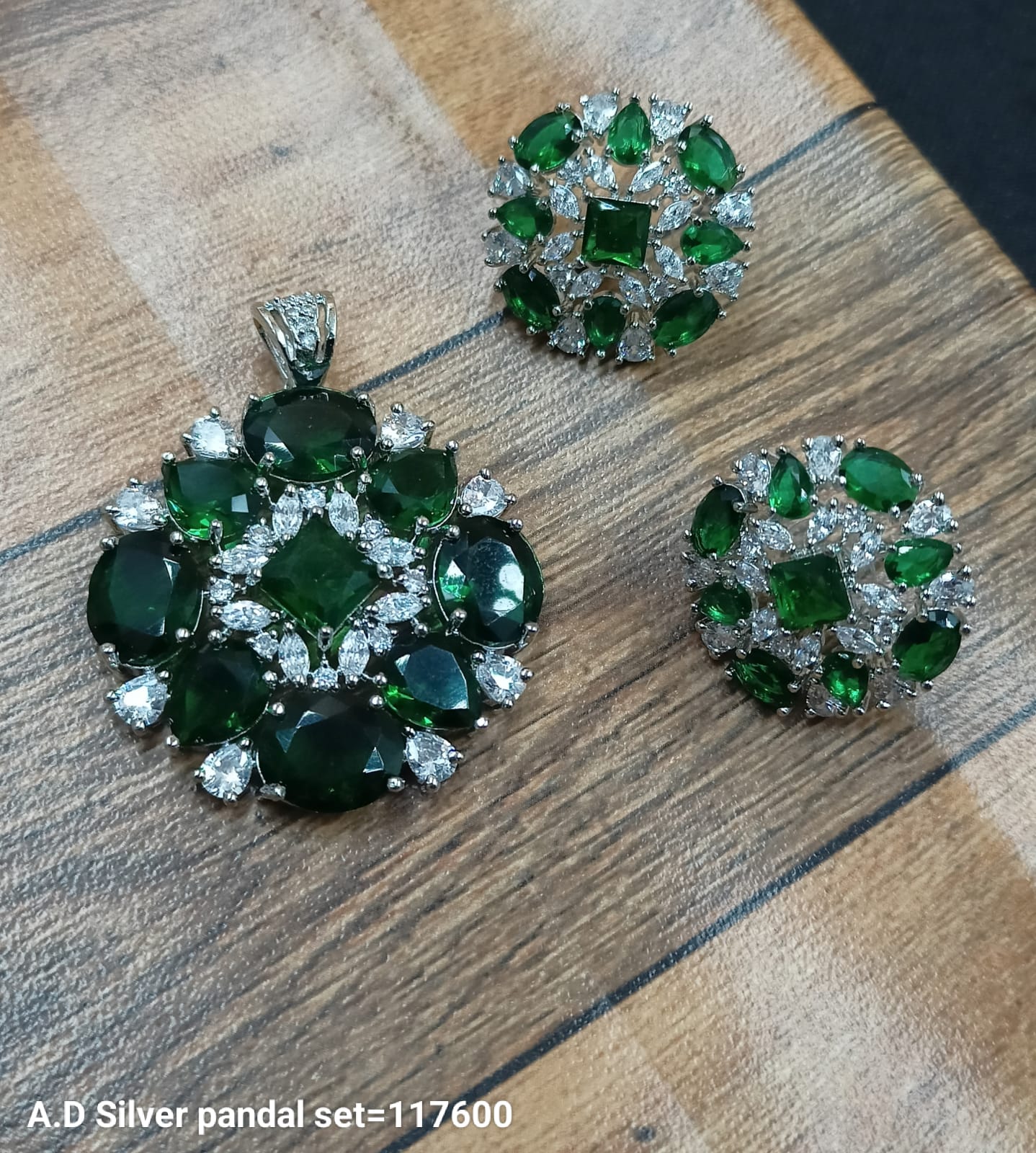 Silver Plated American Diamond Pendant Set